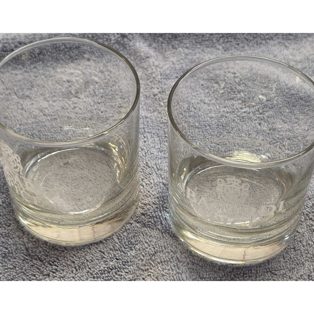 Bacardi Rocks Glass Set of 2 Clear Excellent Logo Etched Barware